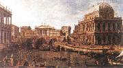 Canaletto Capriccio: a Palladian Design for the Rialto Bridge, with Buildings at Vicenza oil