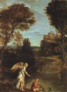Domenichino Landscape with Tobias Laying Hold of the Fish oil painting
