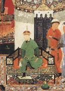 Timur enthroned and holding the white kerchief of rule