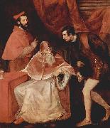 Titian Portrat des Papstes Paulus III mit Kardinal Alessandro Farnese und Herzog Ottavio Farnese. oil painting artist