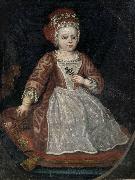 Anonymous Bildnis eines kleinen Madchens in rotem Kleid mit weiber Schurze oil painting on canvas