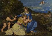Titian The Virgin and Child with the Infant Saint John and a Female Saint or Donor oil painting reproduction