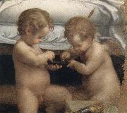Correggio Danae,Detail of the two cupids oil painting artist