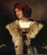 Titian Portrait of a man in a red cap oil painting artist