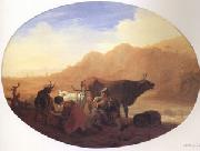 Bamboccio Herdsmen in a Mountainous Landscape oil painting