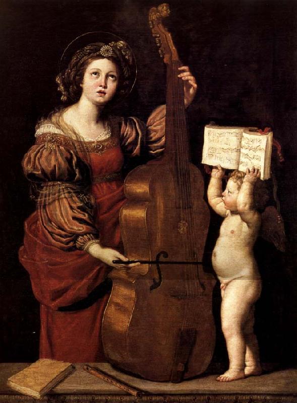 Sainte Cecile avec un ange tenant une partition musicale