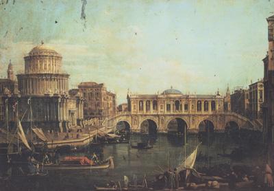 Canaletto Capriccio con un ponte di Rialto immaginario e altri edifici (mk21)